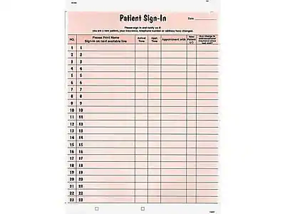 Patient Sign-In
Please print patient name
NO. | Patient First Name | Arrival Time | Appointment Time | Appointment with Dr. | Date
--- | ---------------- | ------------ | ---------------- | ------------------ | ----
1 | | | | |
2 | | | | |
3 | | | | |
4 | | | | |
5 | | | | |
6 | | | | |
7 | | | | |
8 | | | | |
9 | | | | |
10 | | | | |
11 | | | | |
12 | | | | |
13 | | | | |
14 | | | | |
15 | | | | |
16 | | | | |
17 | | | | |
18