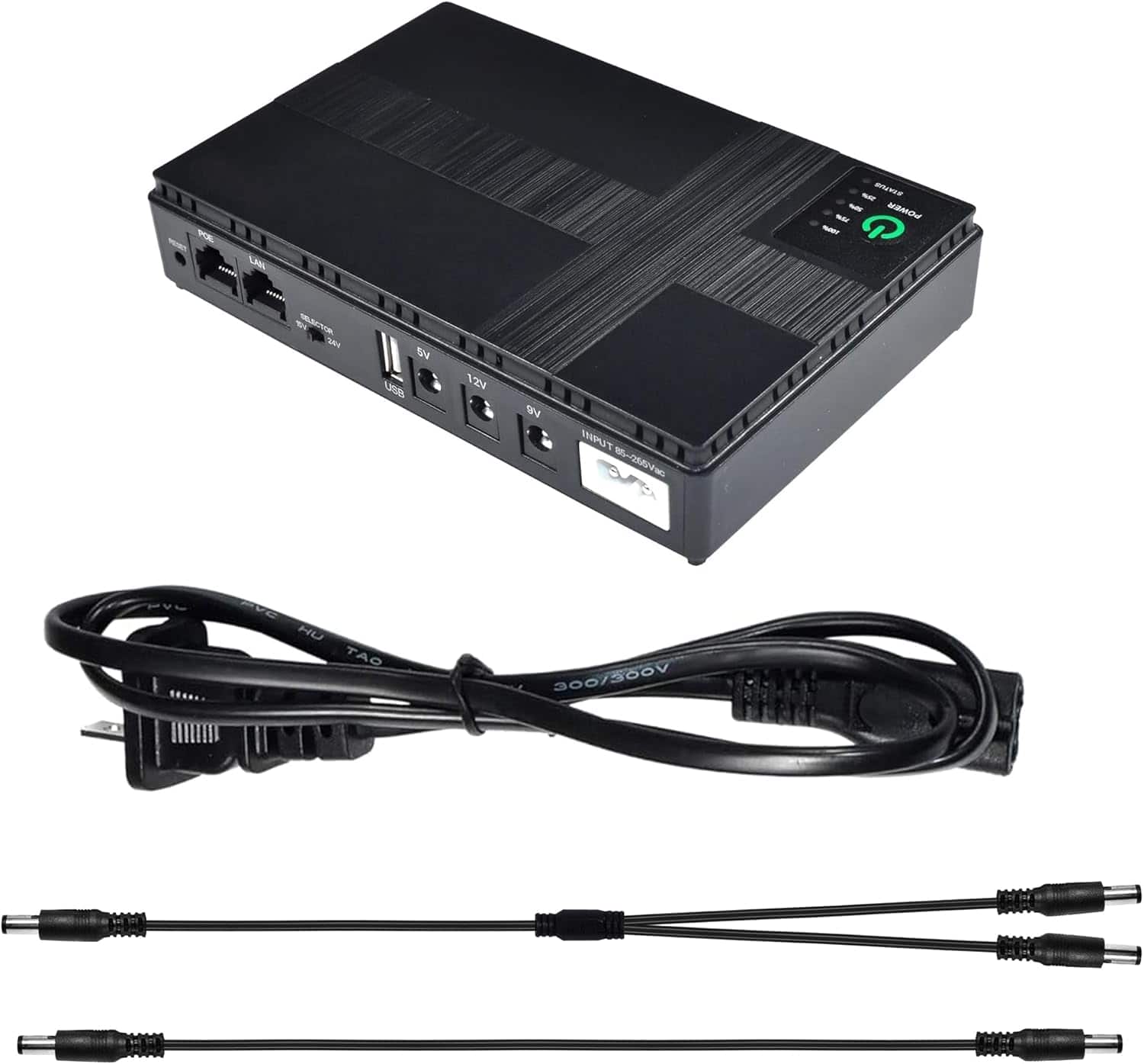HQRP - Mini UPS Battery Backup 18W 10400mAh with USB & DC 5V/9V/12V for Router/Modem/CCTV - Black