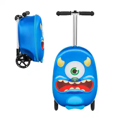 Front. GoPowerBike - GoPowerBike GoVoyage 3-Wheel Kids Luggage Scooter with Light-Up Wheels | Blue - Blue.