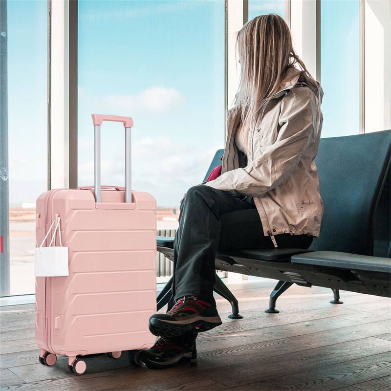 Alt View 1. HTUTWOO - ABS Spinner Wheel Luggage Sets - 20"/24"/28" 3 Pcs Carry On Suitcase, Matching Color, Combination Lock - Pink.