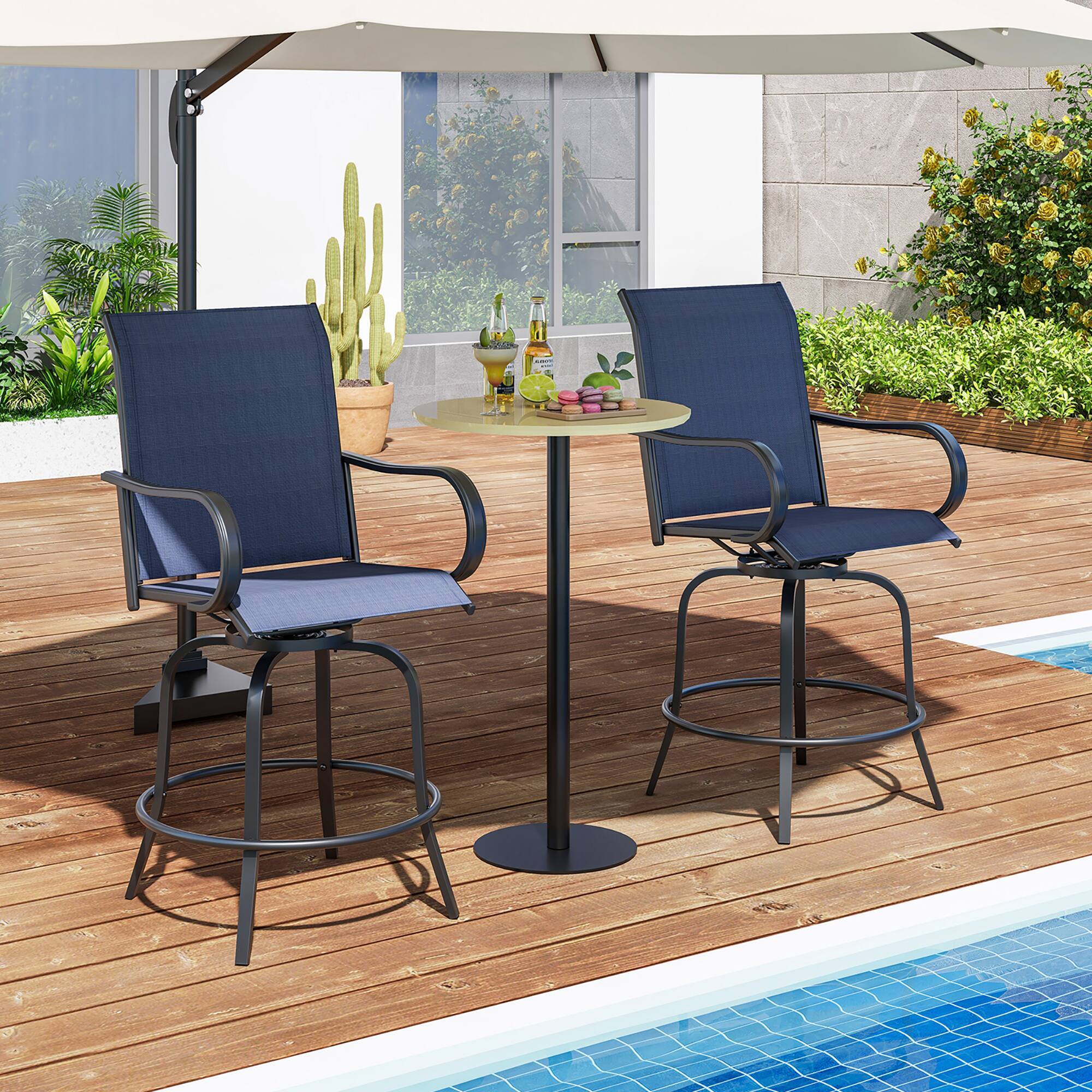 Alt View 1. Gymax - Gymax Outdoor Swivel Bar Stool Set of 4 w/Breathable Fabric and Heavy Duty Metal Frame Navy - Navy.