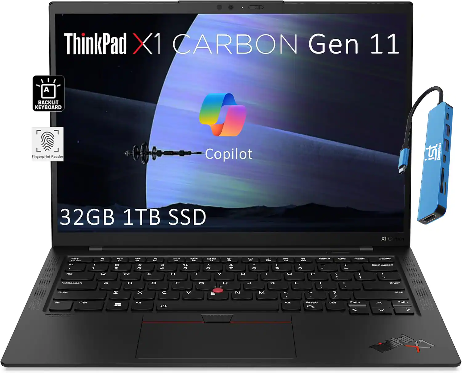 ThinkPad X1 Carbon Gen 11  
Backlit Keyboard  
Fingerprint Reader  
Copilot  
32GB 1TB SSD