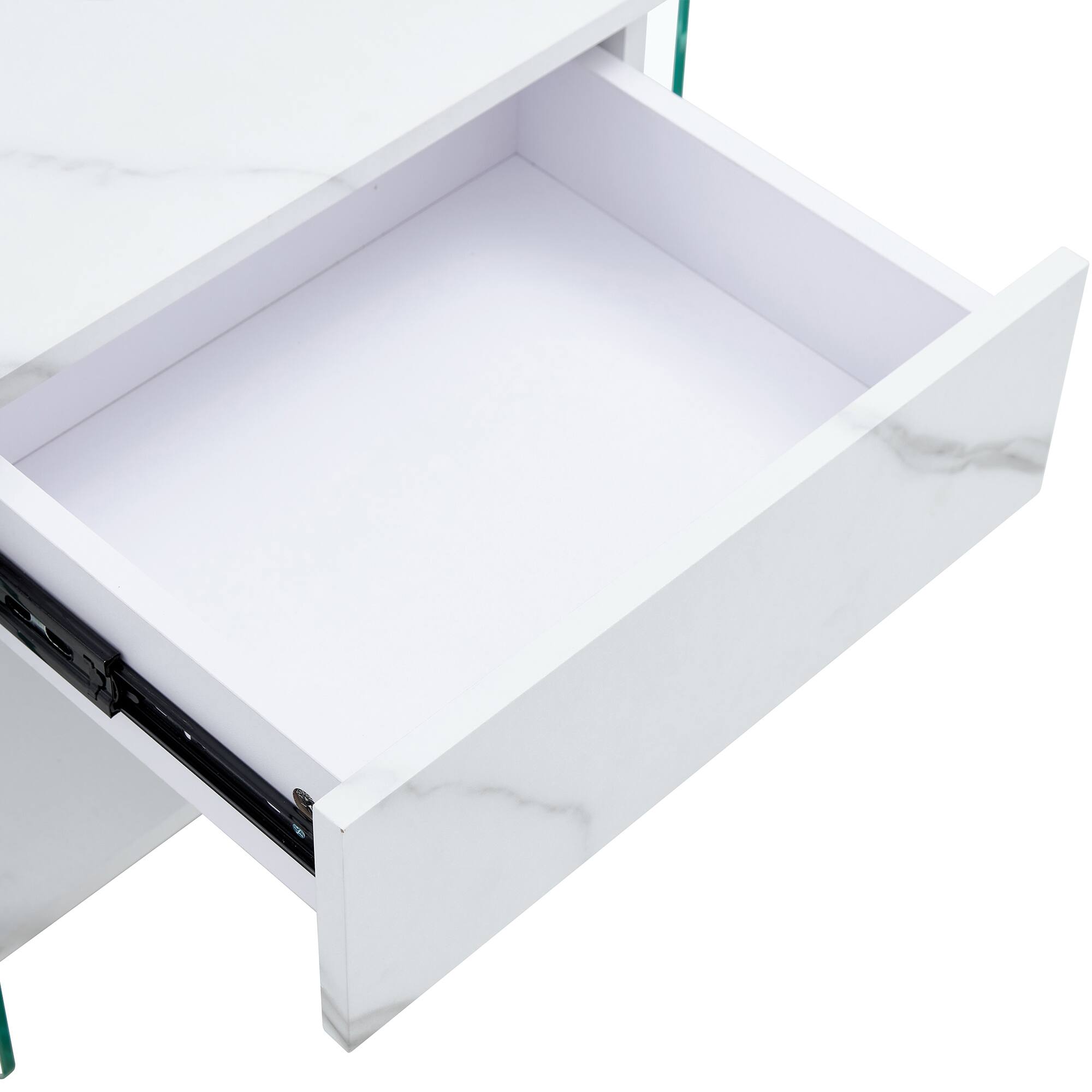 Alt View 2. Spaco - Spaco Modern Bedside Table with Drawers, Grain Surface, Transparent Tempered Glass Sides, Elegant Storage for Bedroom - Transparent.