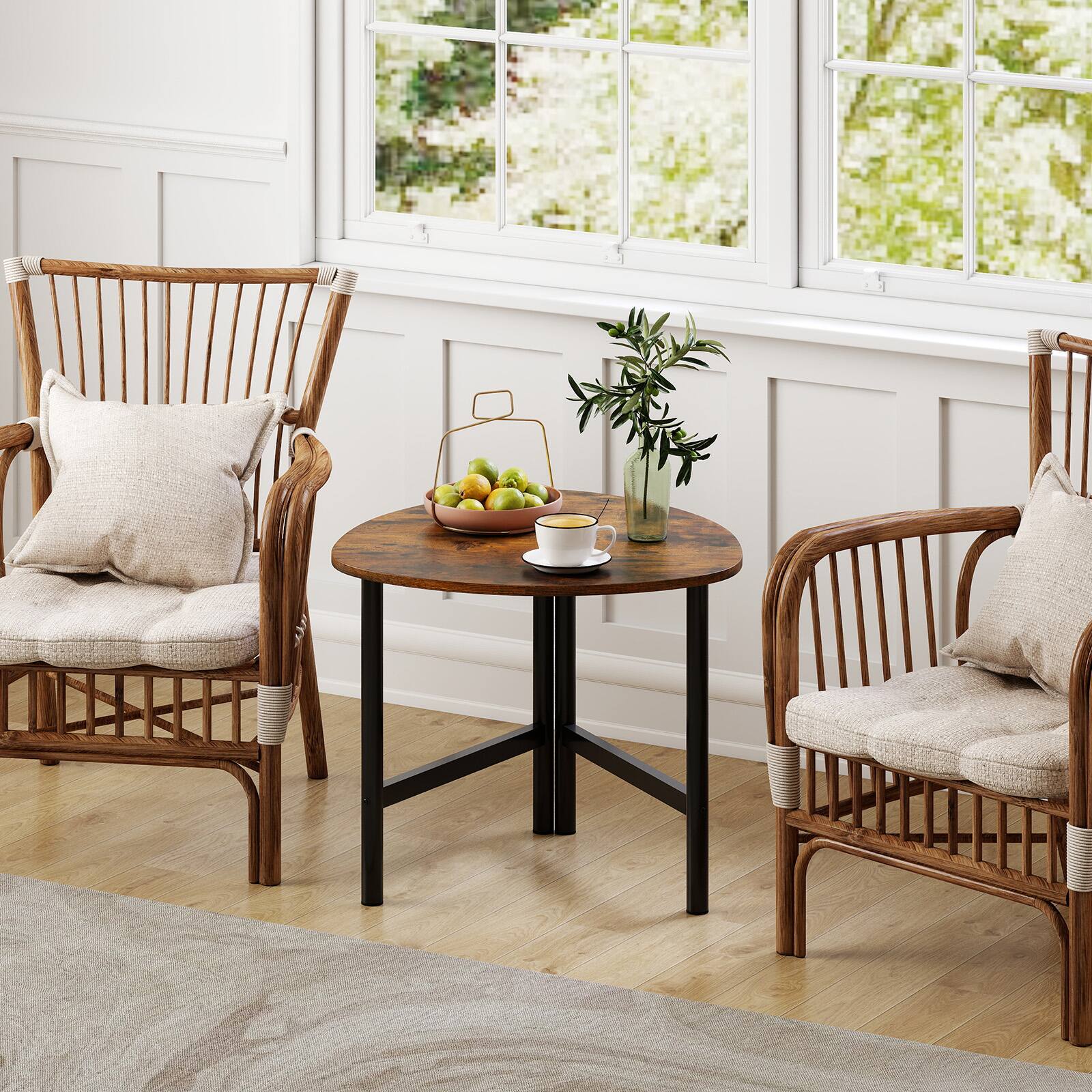 Alt View 4. Gymax - Gymax Triangle Coffee Table w/Metal Legs Industrial Center Table for Living Room - Brown.