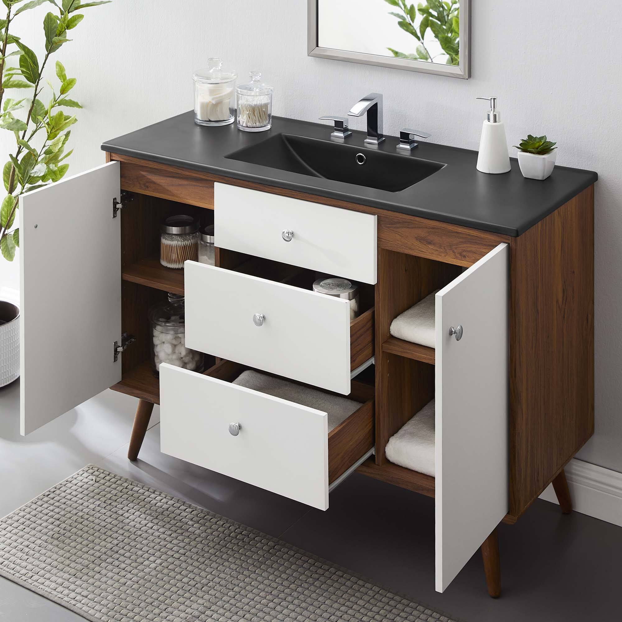Left. Modway - Transmit Bathroom Vanity Basin Included - Walnut Black.