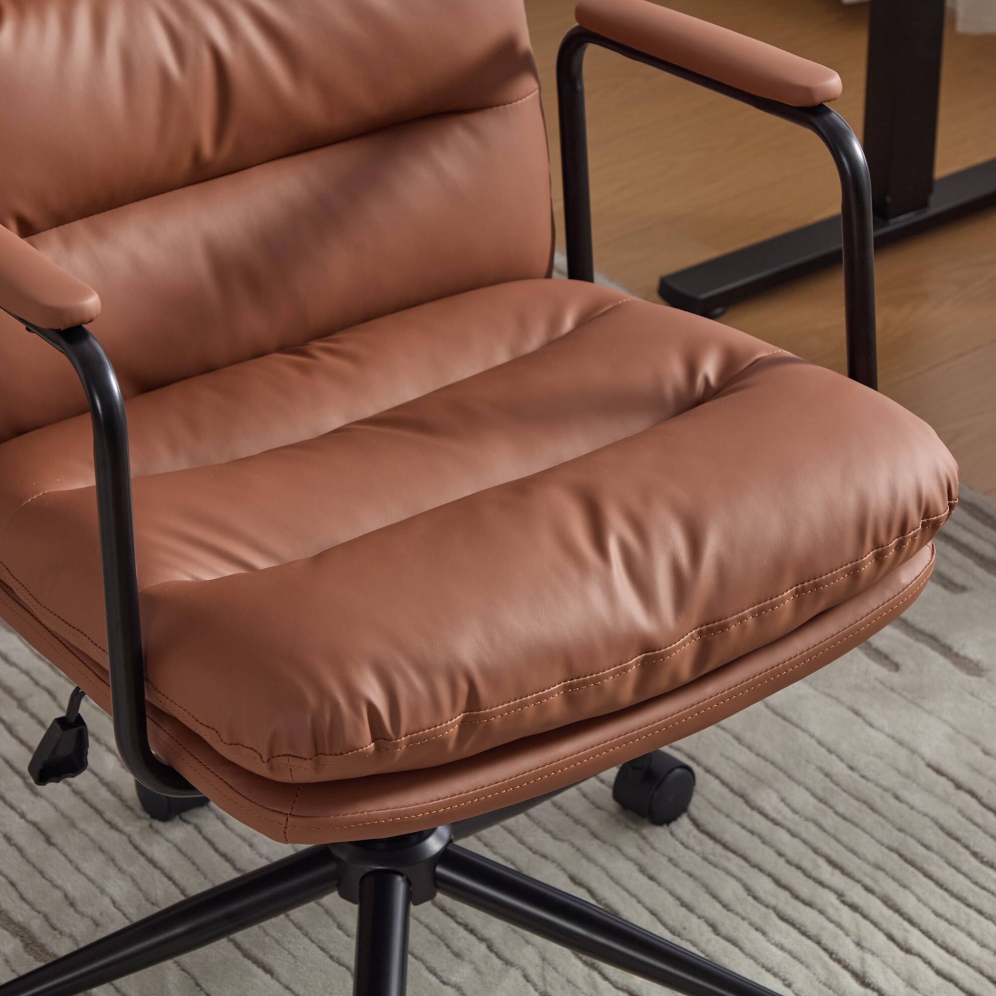 Alt View 6. Forest'nSky - Brown Office Desk Task Chair with Wheels and Arms Ergonomic PU Leather with Padded Armrest - Brown.