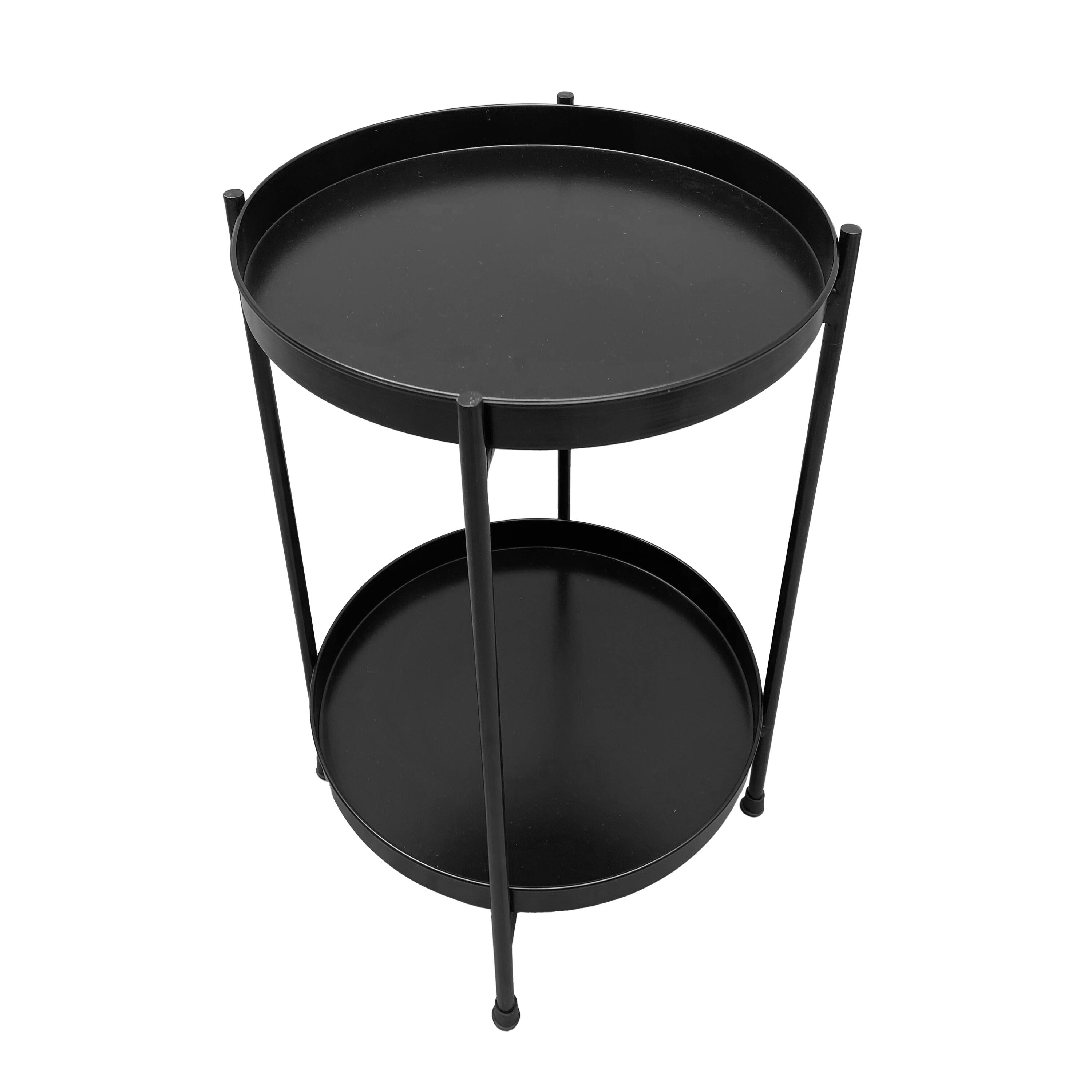 Alt View 2. Manhattan Lane - Vica 15 Inch Modern Side End Table, Metal Round Tray Top, Foldable Legs - Black.