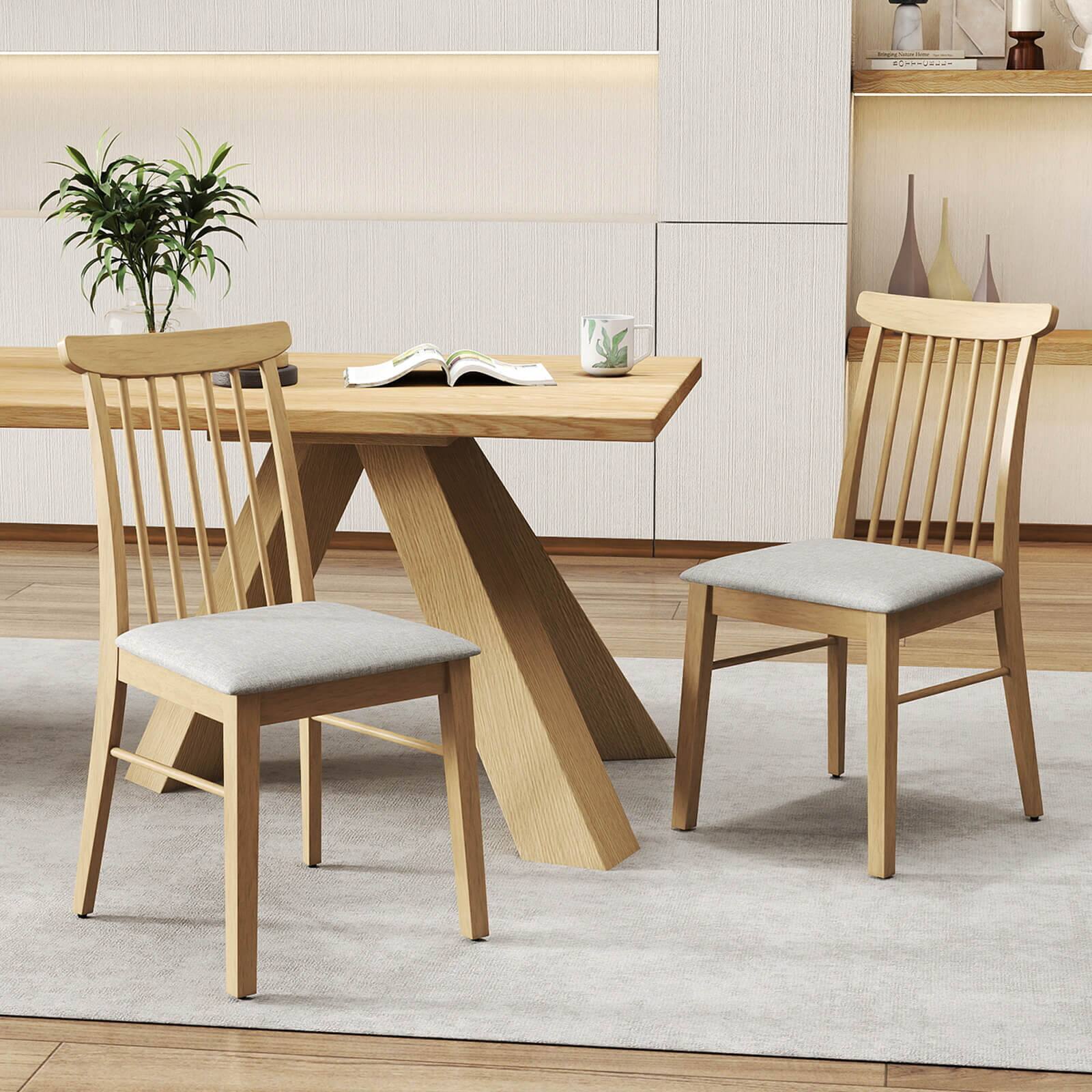 Alt View 1. Costway - Costway 4 PCS Dining Chairs with Rubber Wood Frame Padded Seat Spindle Back for  Restaurant - Gray + Natural.