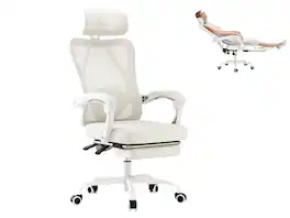 Petrimins - Executive Office Chair with Retractable Footrest & Lumbar Support, All-Day Comfort Cross-Legged Desk Chair - Beige