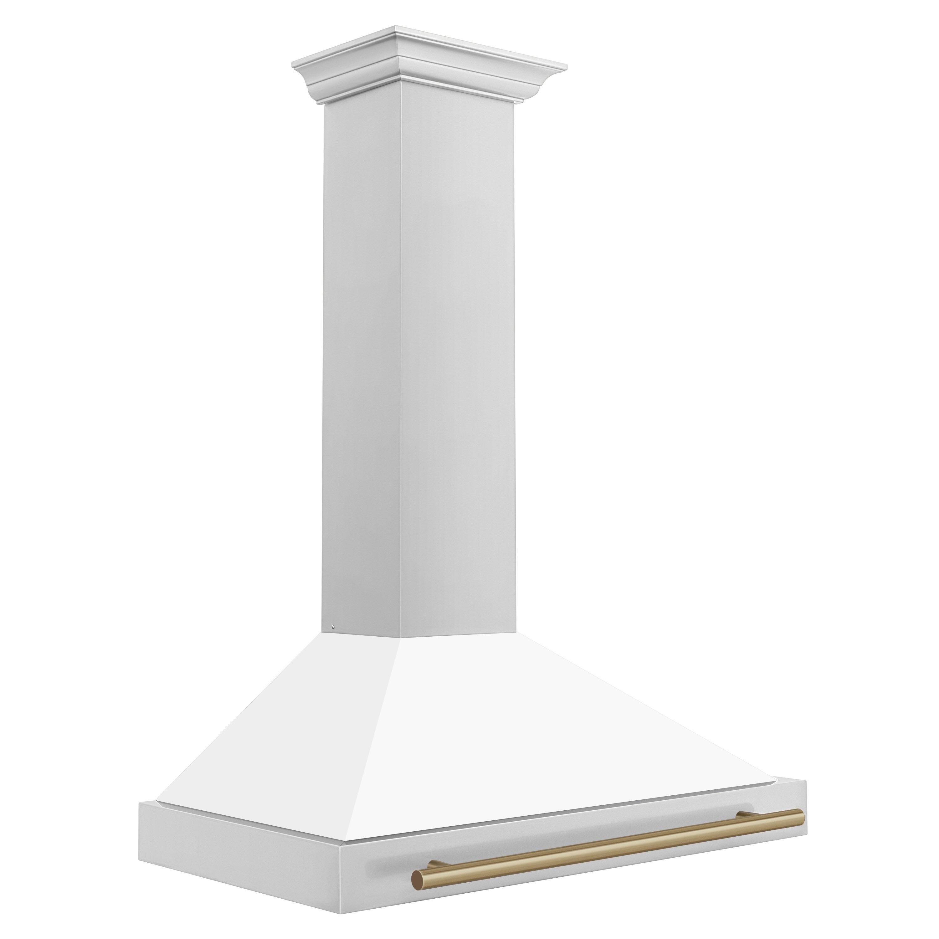Left. ZLINE - ZLINE 36 in. Autograph Edition Convertible Stainless Steel Range Hood with White Matte Shell and Champagne Accents - White Matte.