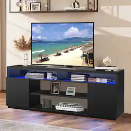 Ihomeadore - 68" LED TV Stand Media Console with Storage Cabinet for TVs up to 78" - Black