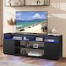 Ihomeadore - 68" LED TV Stand Media Console with Storage Cabinet for TVs up to 78" - Black