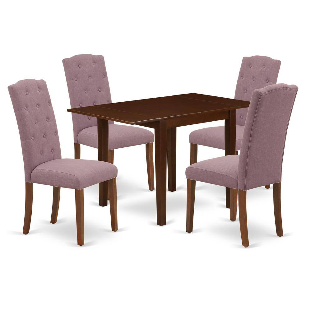 Alt View 3. East West Furniture - 1NDCE5-MAH-10 Dining Set 5 Pc - 4 Kitchen Chairs and a Wooden Table - Mahogany Finish Solid wood - Dahlia Color Linen - Mahogany.