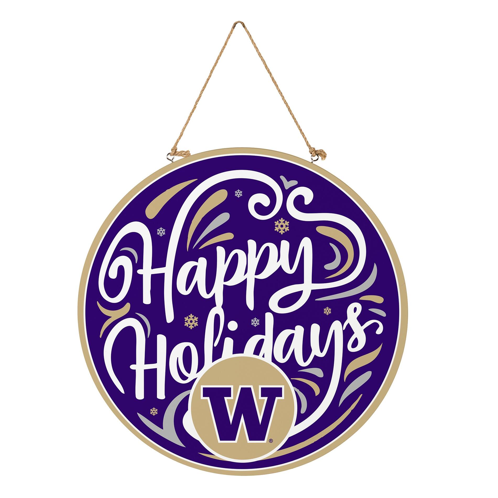 Alt View 2. Evergreen Enterprises - Washington Huskies 18" Happy Holidays Wooden Round Door Sign - Multicolor.