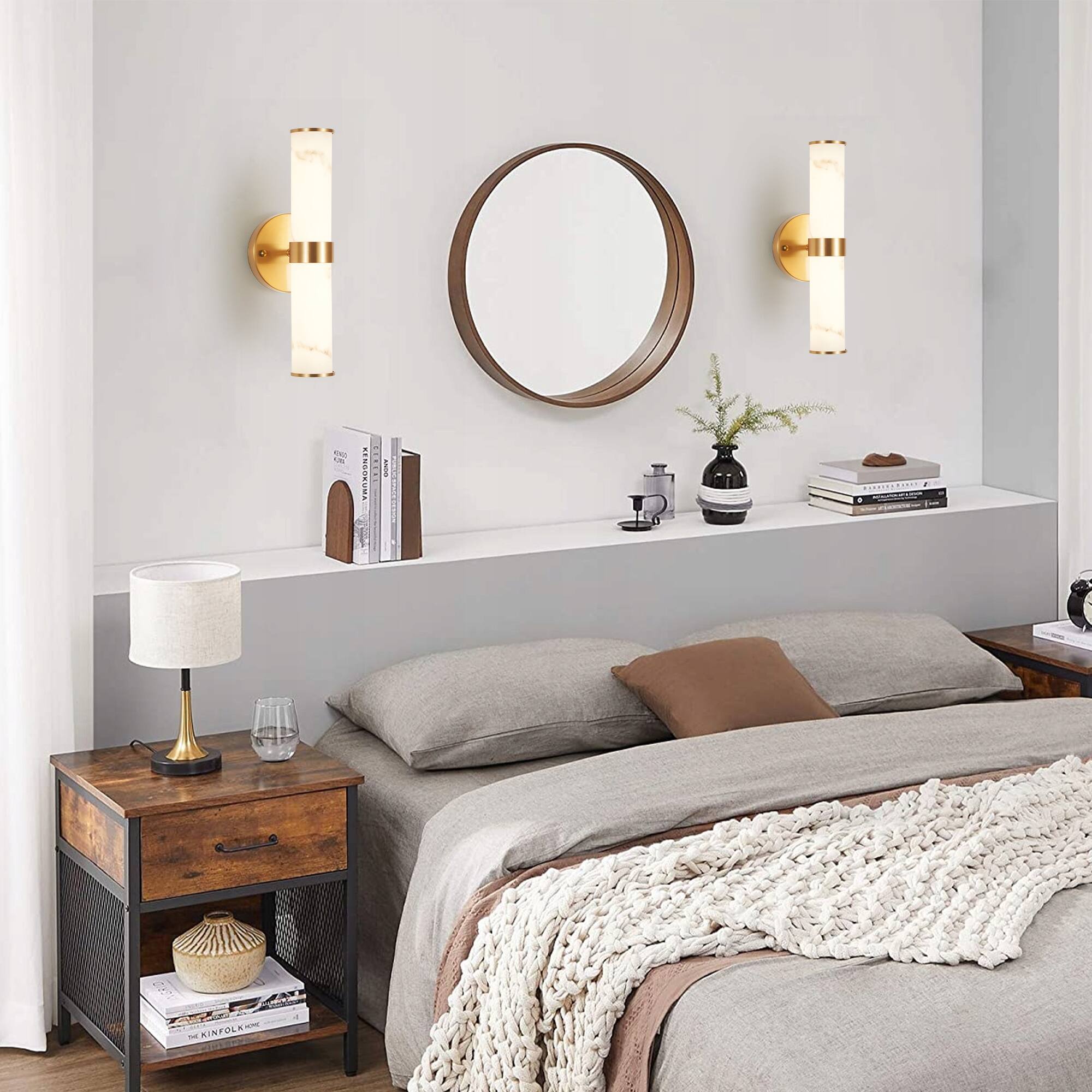 Front. APRILSOUL - Golden and Elegant Resin Wall Sconce Set of 2 Modern Vertical Light Fixture for Bathrooms Hallways and Bedrooms.