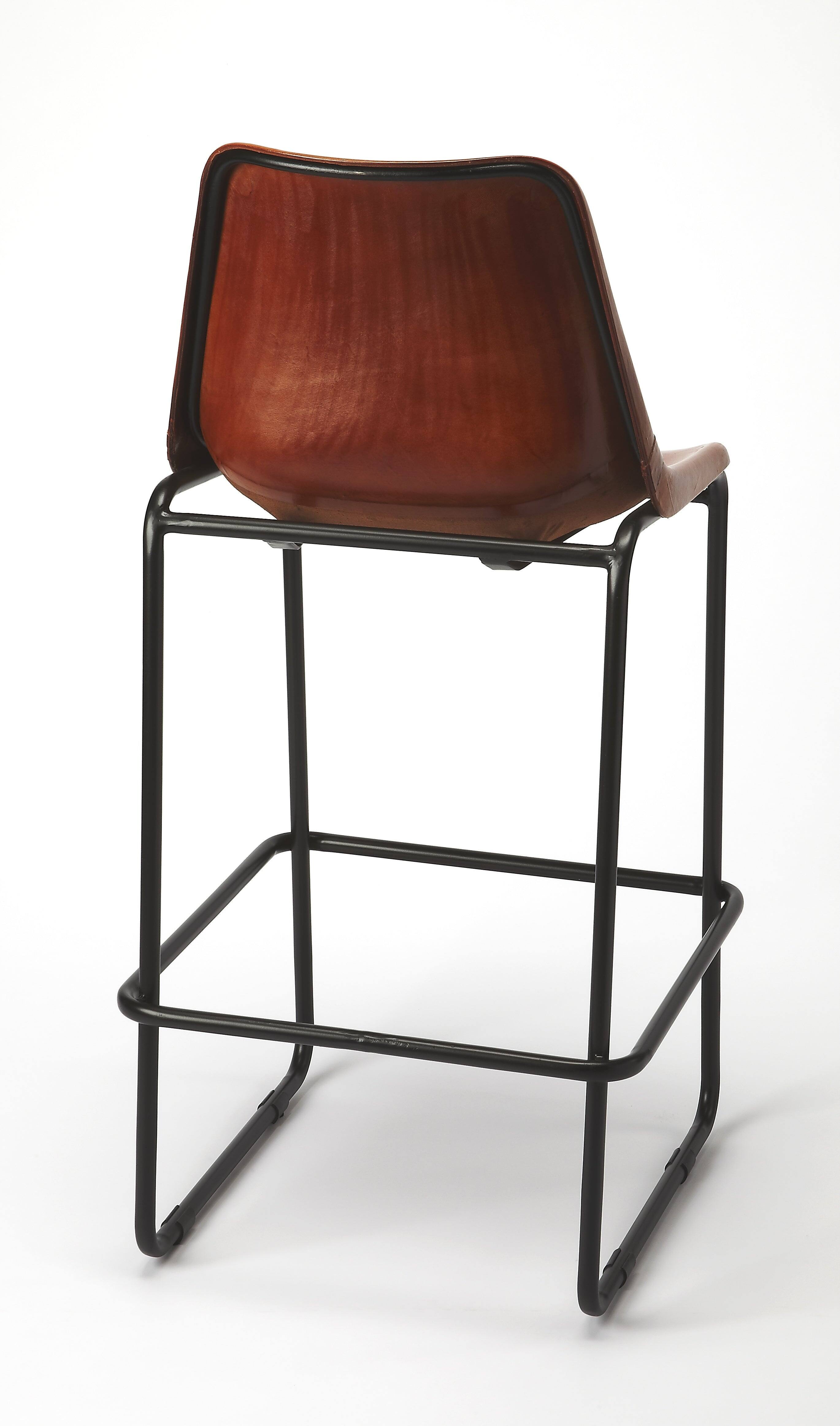 Alt View 1. Butler Specialty - Myles 28 in. Seat Height Leather and Metal Bar Stool with Back - Medium Brown.