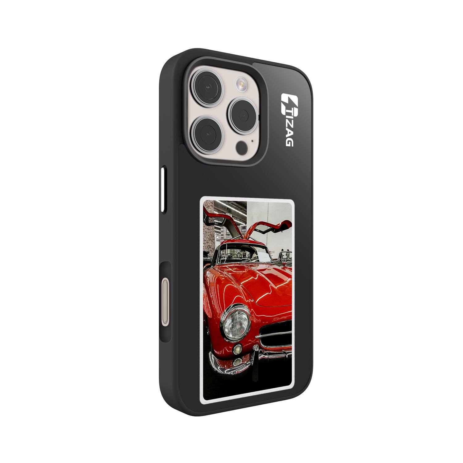 Angle. Tizag - Digital Canvas Case for iPhone 16 Pro - Black.