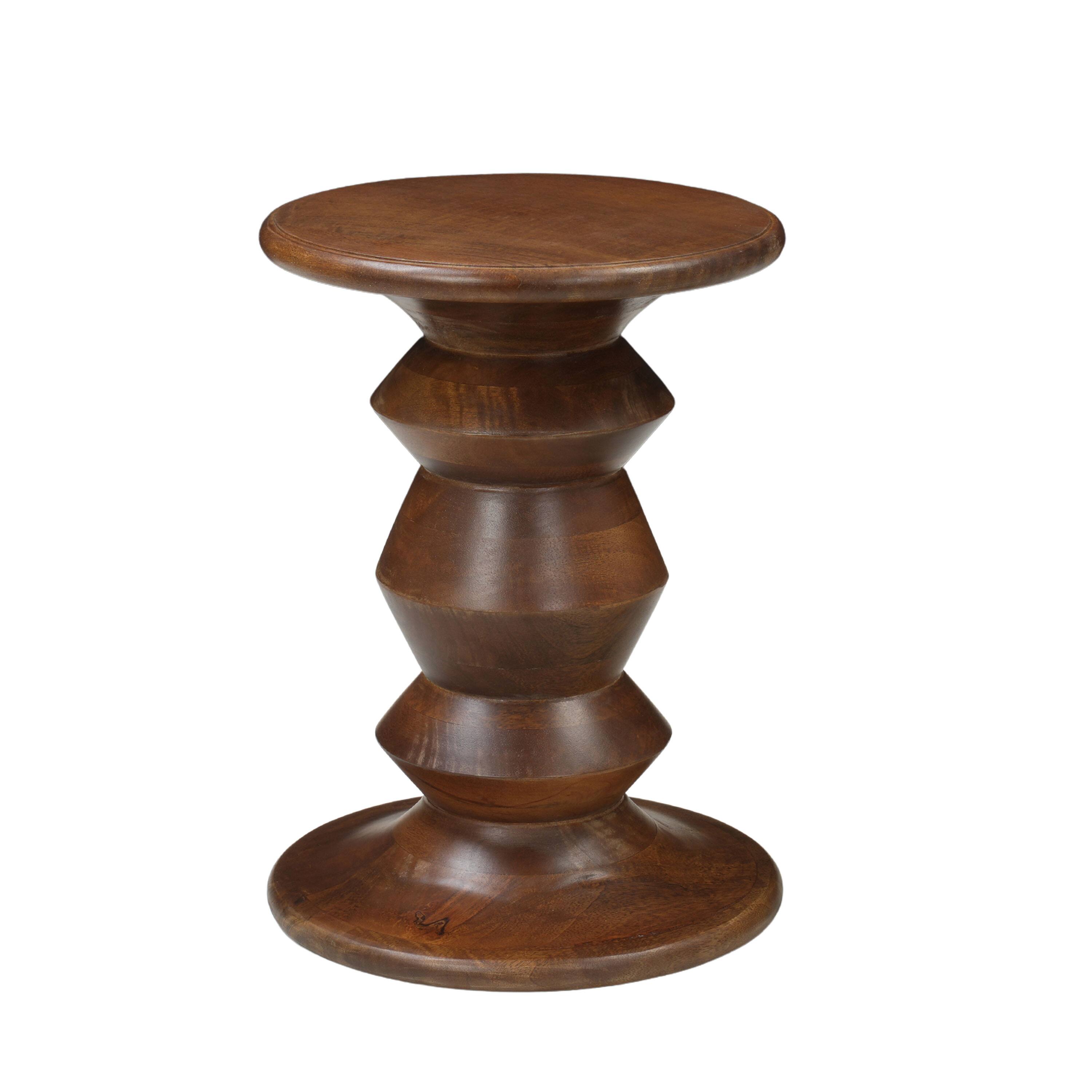 Angle. Manhattan Lane - Jie Side End Table, Sculpted Pedestal Base, Mango Wood, 18.5 Inch - Walnut Brown.