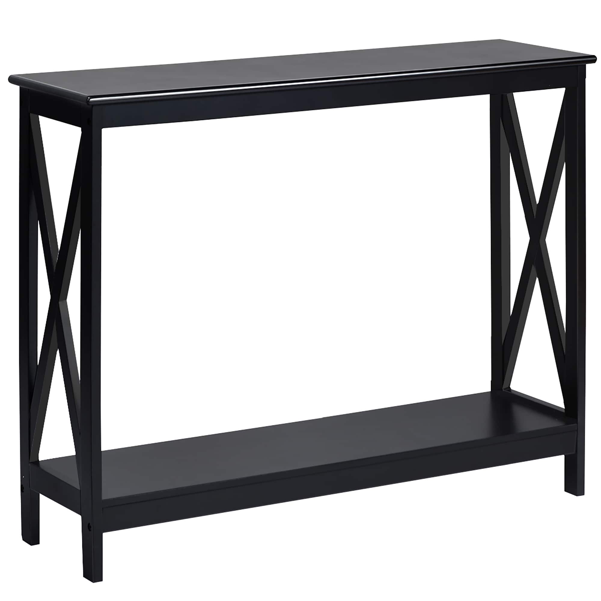 Costway - 2-Tier Console Table x-Design Bookshelf Sofa Side Accent Table w/Shelf - Black price history on PriceWatchPro