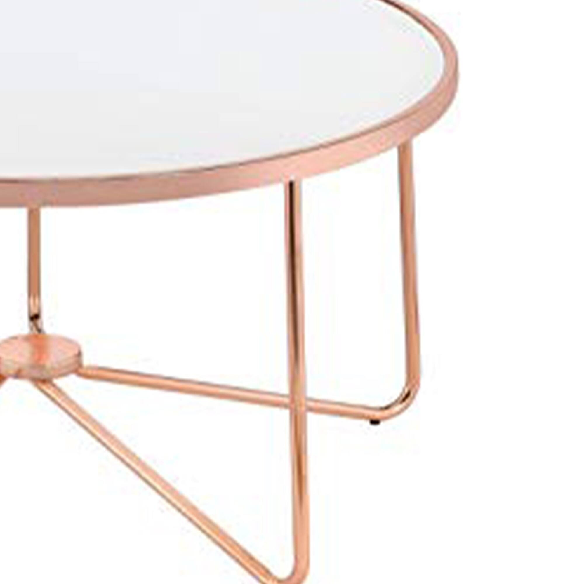 Alt View 3. Manhattan Lane - Striking Coffee Table, Frosted Glass & Rose Gold - Glass & Copper.