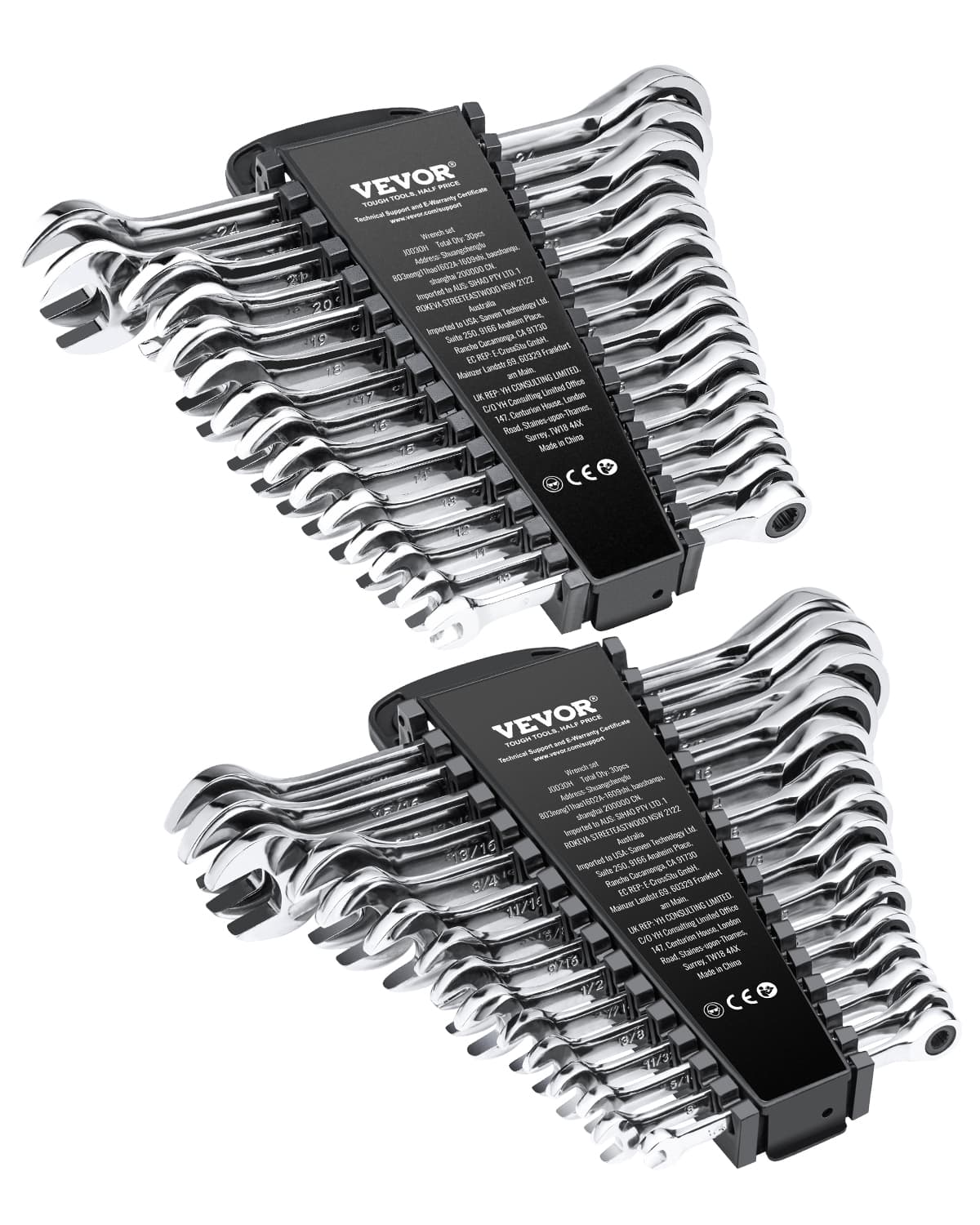 VEVOR - Combination Wrench Set, 30-Piece Ratcheting Wrench Set with Organizer Rack, Cr-V Steel Wrench Set SAE 1/4" to 1" - Silver
