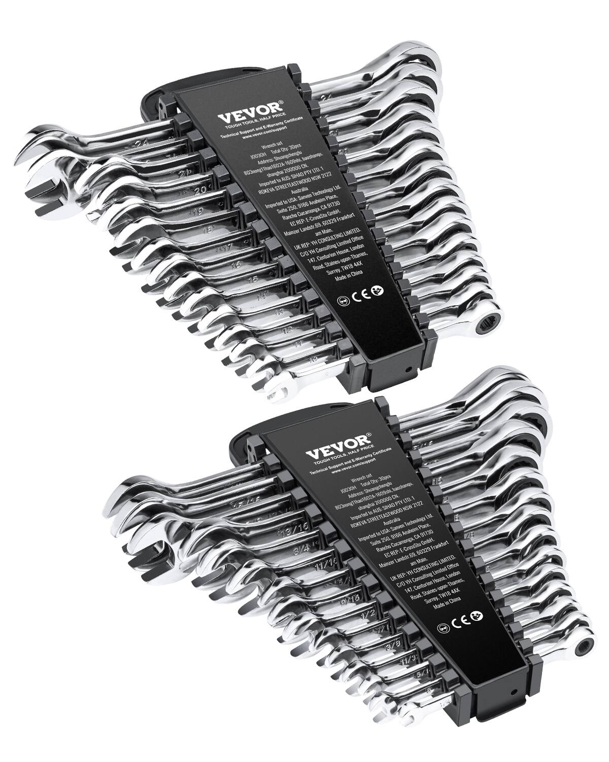 VEVOR - Combination Wrench Set, 30-Piece Ratcheting Wrench Set with Organizer Rack, Cr-V Steel Wrench Set SAE 1/4" to 1" - Silver