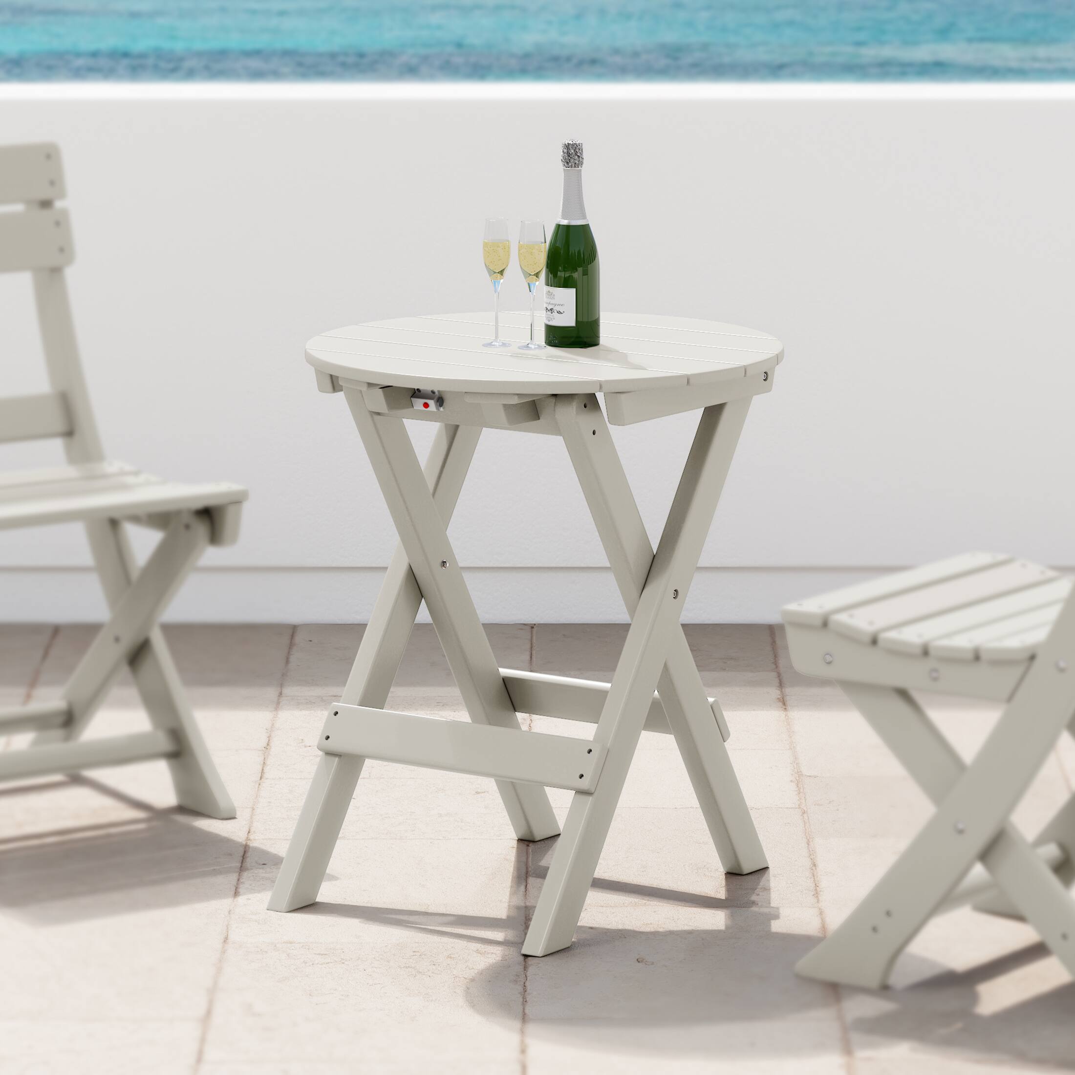 Angle. WestinTrends - WestinTrends Malibu HDPE Outdoor 24.5 Inch Round Portable Folding Patio Dining Table - Sand.
