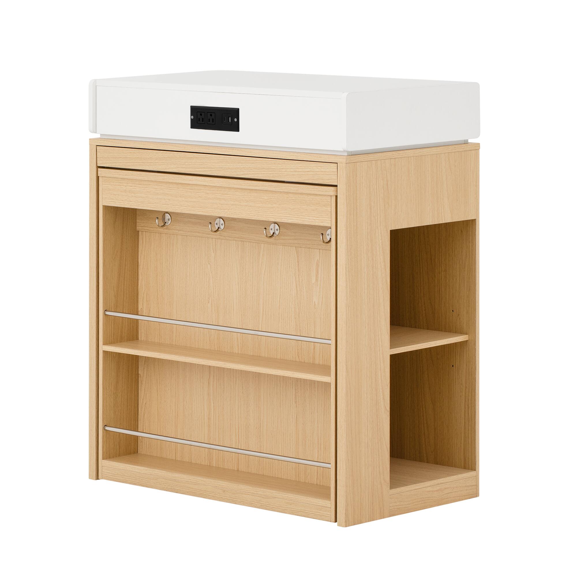 Left. Forest'nSky - White Sideboard Buffet Cabinet Extendable Dining Table with Folding Tabletop,Drawers and Power Outlet - White.