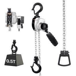 VEVOR - Manual Lever Chain Hoist,1/2T 1100LBS Capacity Come Along,5FT Lift G80 Alloy Steel Chain With Dual Pawl Mechanical Brake - Sliver and Black