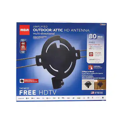 AMPLIFIED OUTDOOR/ATTIC HD ANTENNA multi-directional
ANTENA HD PARA EXTERIORES
80 MILE RANGE
PLATINUM PRO
FREE Signal Finder App
SUPPORTS 4K & 8K
DUAL-Stage 2X AMP
SMARTBOOST
SPIRAL DESIGN FOR SUPERIOR RECEPTION
2-Ways to Mount in your attic or outdoors for superior picture and sound
EASY TO ASSEMBLE
MAST/MOUNTING BRACKET INCLUDED
THE MOST FREE HDTV
IN THE USA
