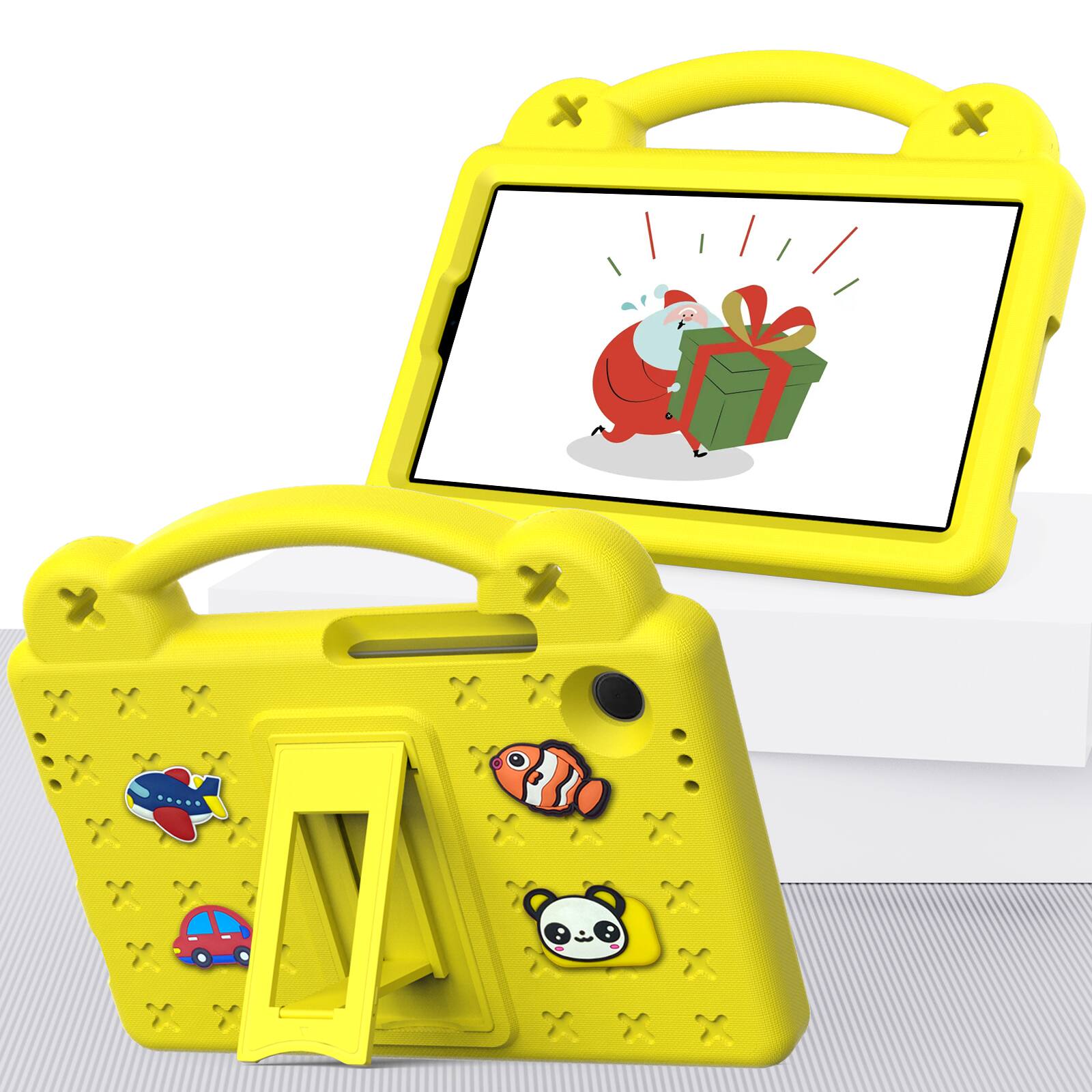 Angle. UUCOVER - Kids Case for Samsung Galaxy Tab A11 8.7-inch 2025 (SM-X130/X133/X135),Shockproof EVA Case Handle Adjustable Stand Cover - Yellow.