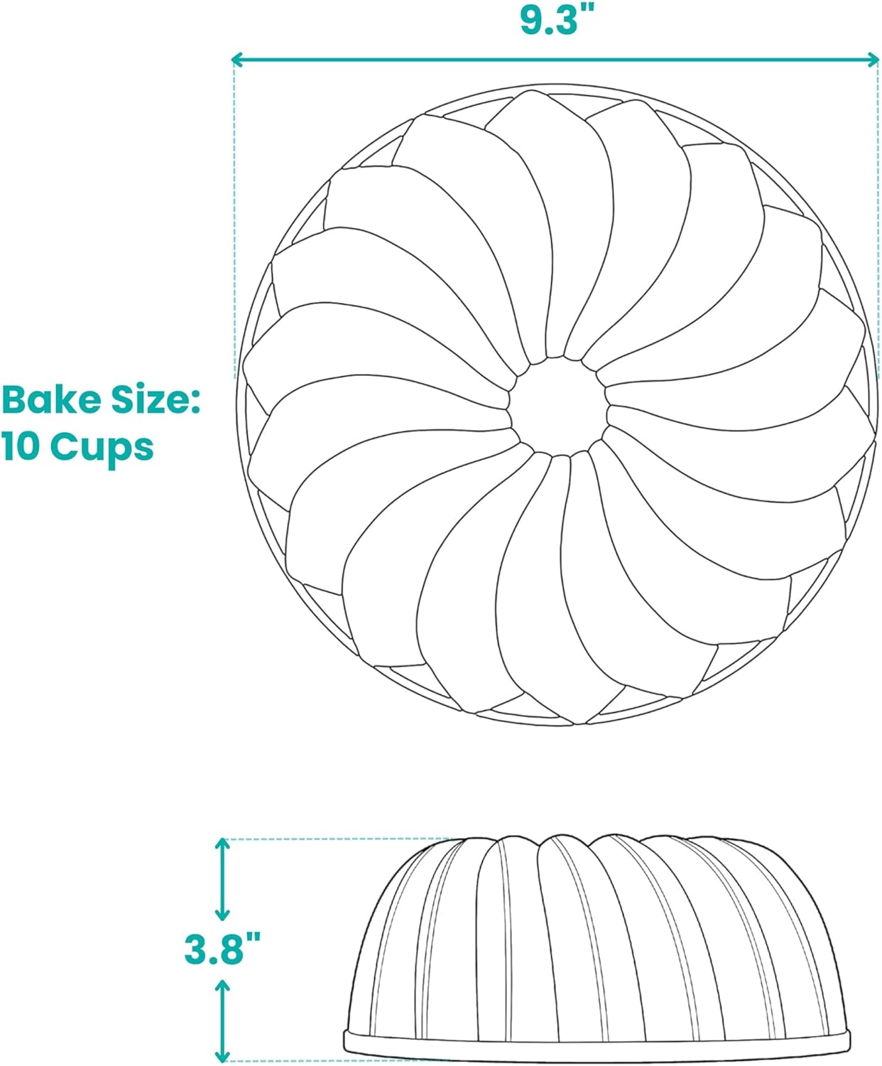 9.3"  
Bake Size: 10 Cups  
3.8"
