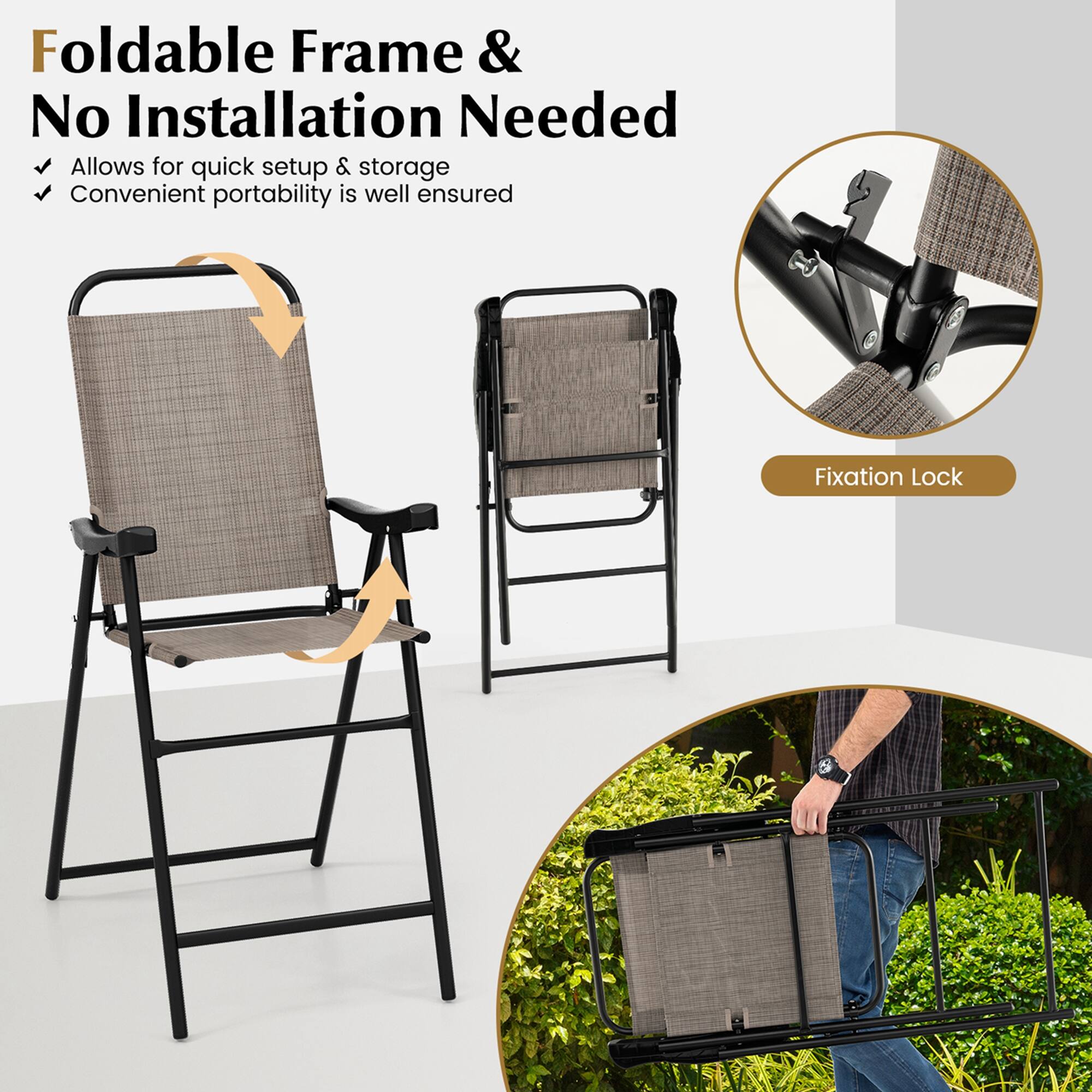Foldable Frame & No Installation Needed

Allows for quick setup & storage

Convenient portability is well ensured

Fixation Lock
