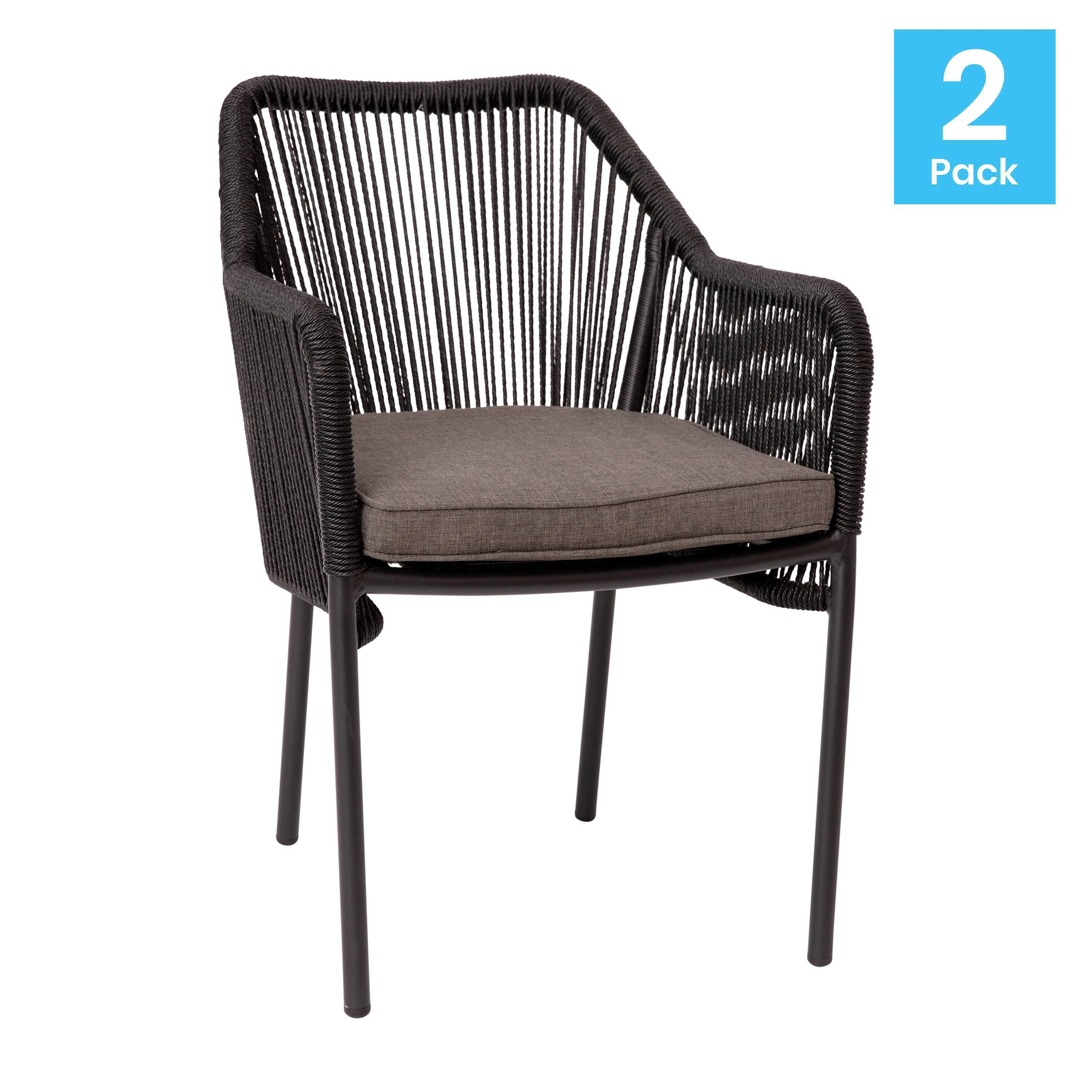 Alt View 1. Emma + Oliver - Talmadge Woven All-Weather Outdoor Two-Piece Club Chair Set with Coordinating Cushions for Porch, Backyard and Patio - Gray Cushion/Black Frame.