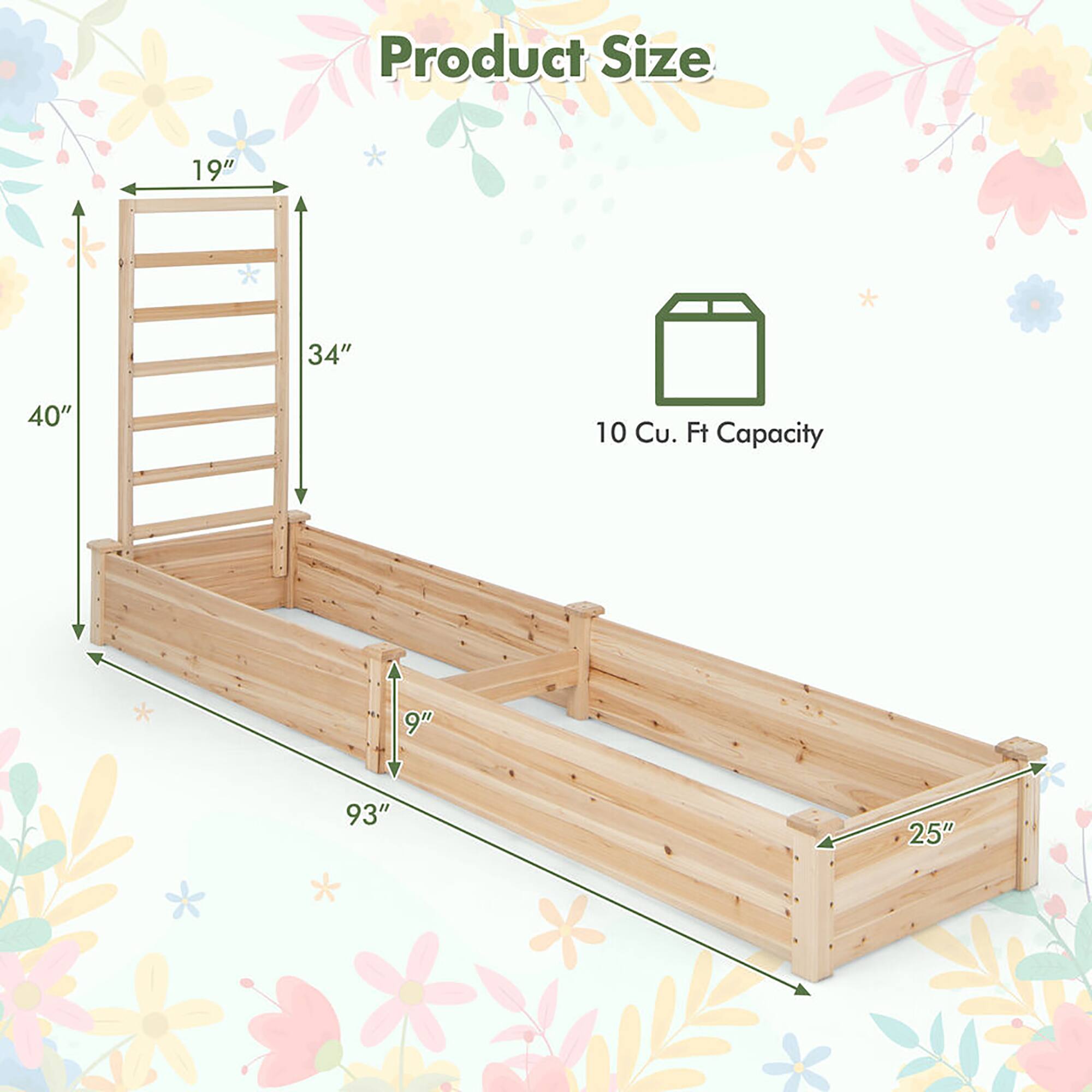 Product Size

- Height: 40"
- Width: 93"
- Depth: 25"
- Ladder Height: 34"
- Ladder Width: 19"
- Bed Height: 9"

10 Cu. Ft Capacity