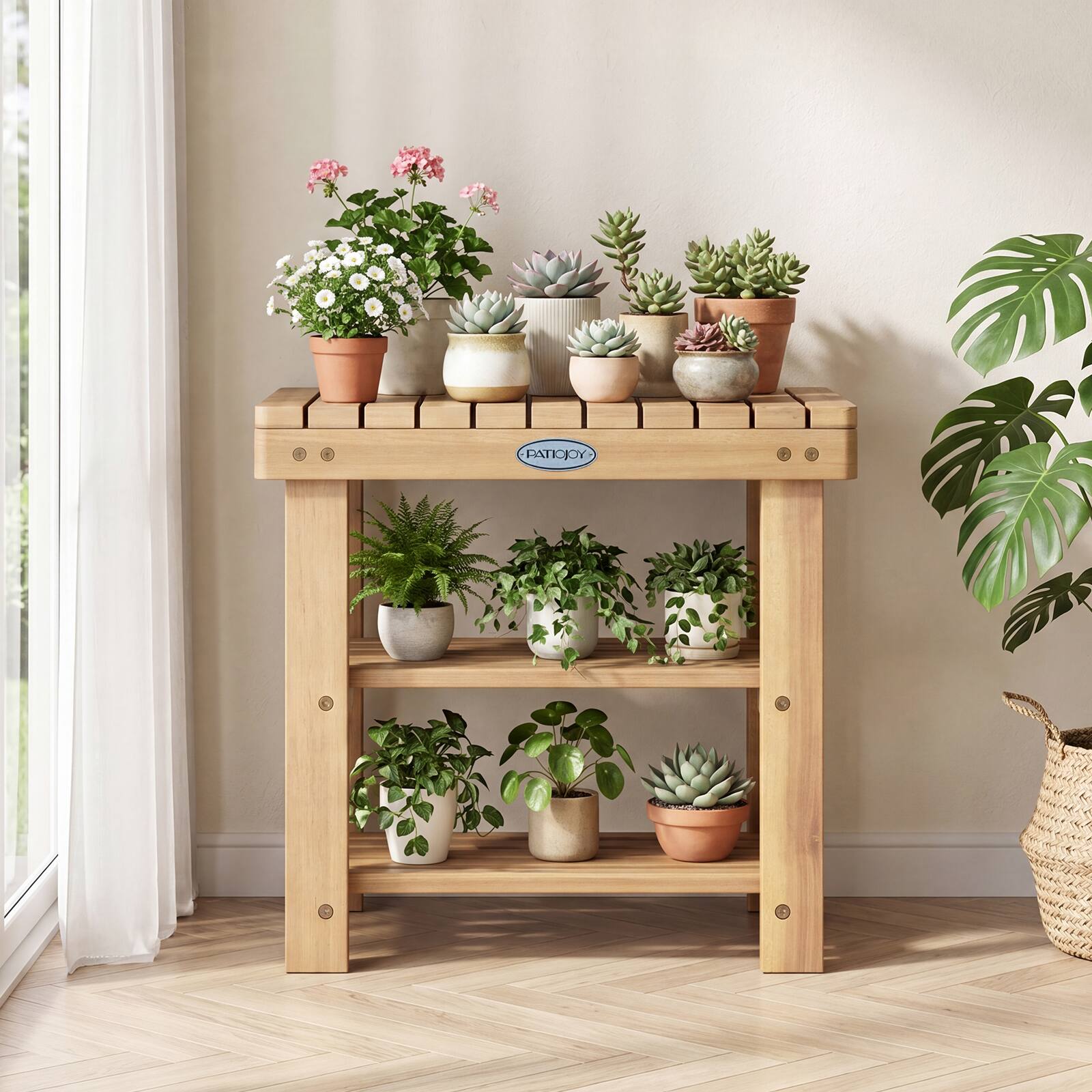Alt View 4. Costway - Costway Solid Wood Shoe Rack Bench, 3-Tier Free Standing Shoe Organizer for Front Door - Natural.