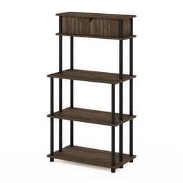 Furinno - Turn-N-Tube Toolless Kitchen Storage Shelf with Top Cabinet - Columbia Walnut/Black