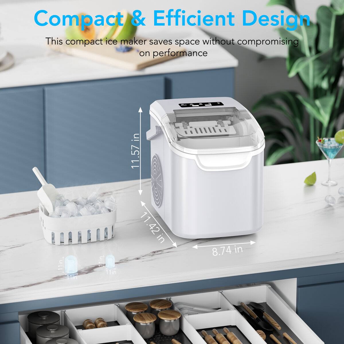 Electactic Portable Countertop 12/Q Bullet Ice Maker 26lbs/24h with 8 ...