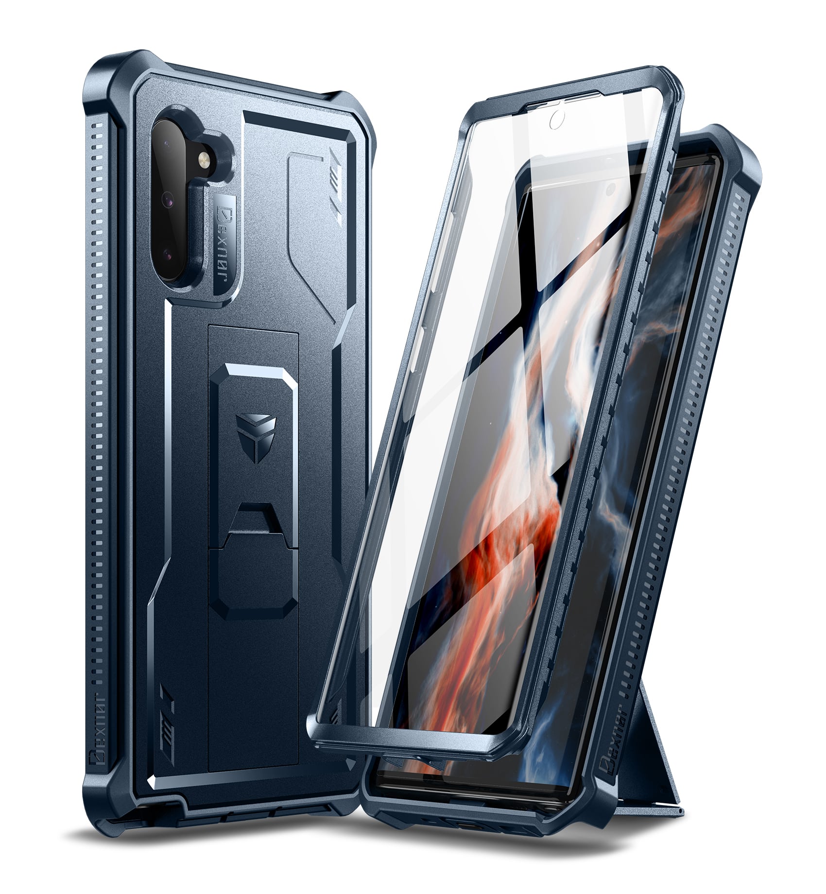 dexnor - Case for Samsung Galaxy Note 10 Built in Screen Protector and Kickstand Heavy Military Grade Protection Shockproof Cover - Navy Blue