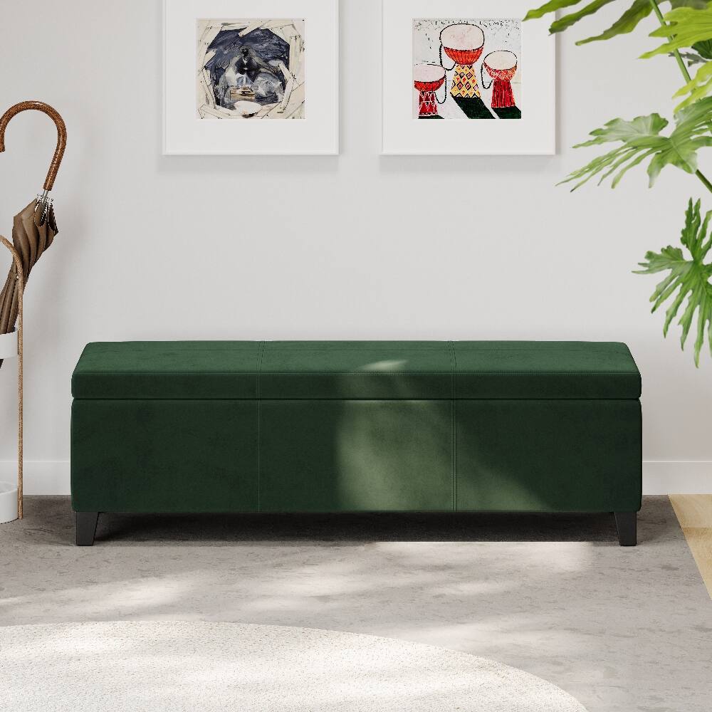 Back. Ropilly - Ropilly Forest Green Storage Ottoman Bench 51.25 Inch Upholstered Entryway Bench with Hidden Storage 300lbs Capacity - Forest Green.