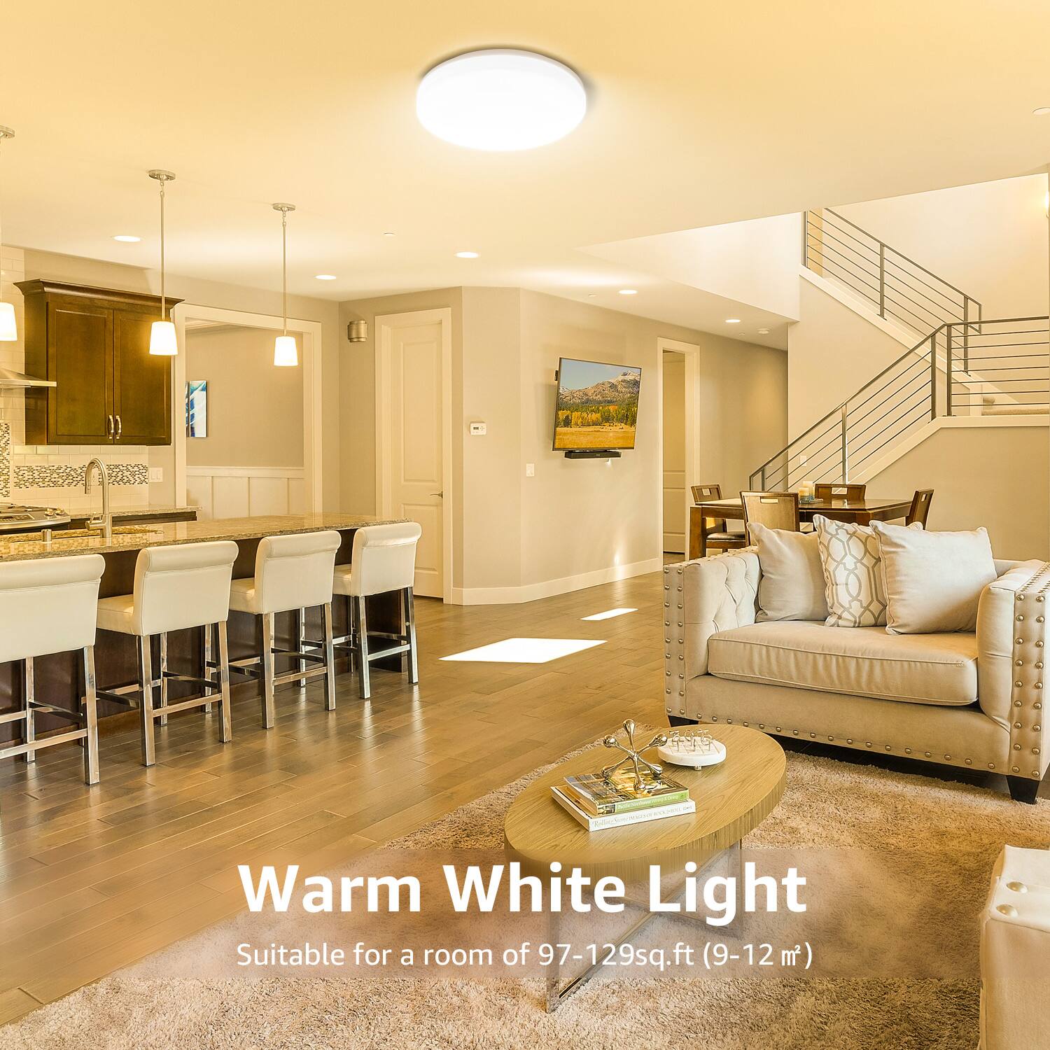 Warm White Light  
Suitable for a room of 97-129sq.ft (9-12 m²)