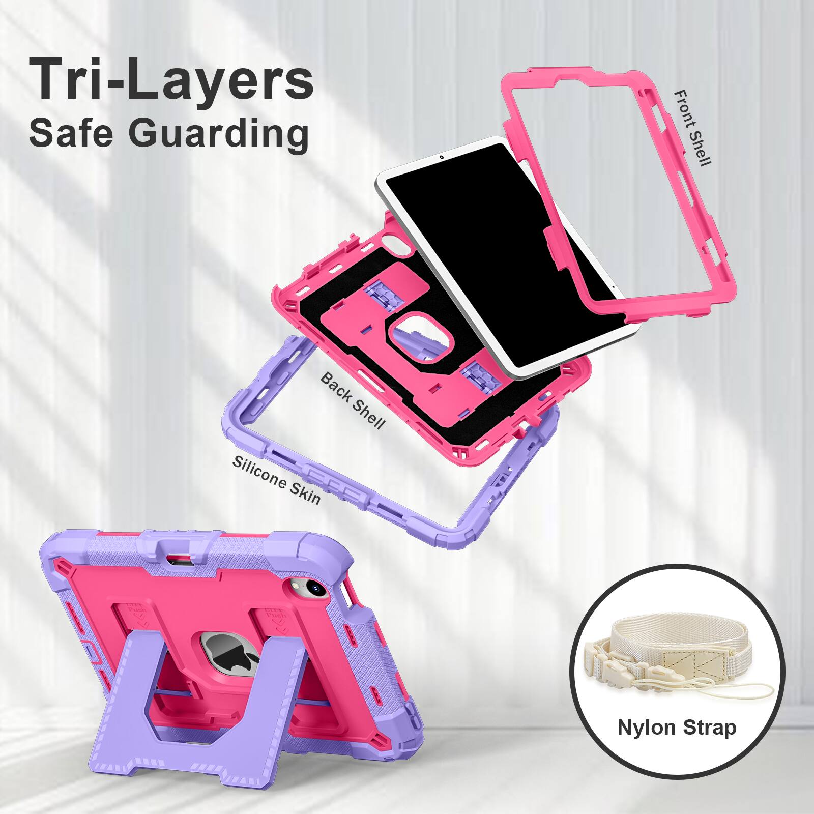 Tri-Layers Safe Guarding  
Front Shell  
Back Shell  
Silicone Skin  
Nylon Strap