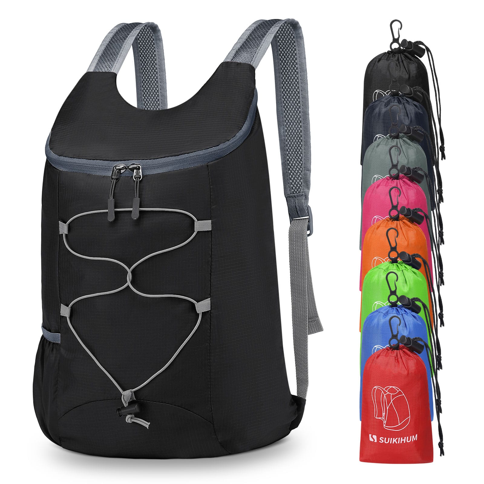 Unique Bargains - 20L Hiking-Daypack Lightweight Foldable Travel Packable Backpack for Camping Cycling Outdoor - Black