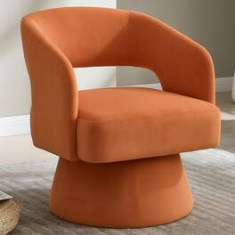 Trinkets Crazed - Swivel Accent Chair, 360 Degree Rotating Barrel Accent Chair Velvet Upholstered Living Room - Orange
