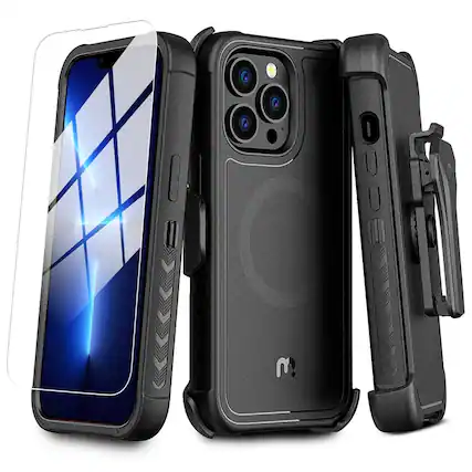 Front. Mybat Pro - MyBat Pro Maverick Series MagSafe Case with Holster and Tempered Glass for Apple iPhone 13 Pro Max (6.7) - Black - Black.