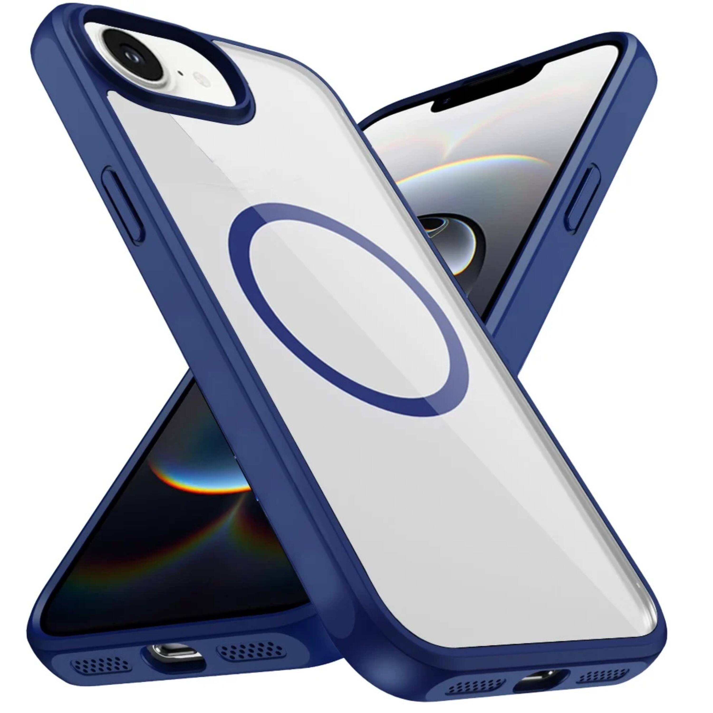 Angle. Kitcheniva - Premium Magnetic Circle Shockproof Clear Phone Case With Tempered Glass For iPhone 16e 17e Navy Blue - Navy.