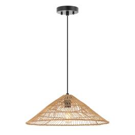 Jonathan Y - Connie 20.25" 1-Light Farmhouse Coastal Rattan 180" Cord Plug-In or Hardwired LED Pendant - Brown
