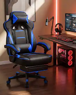 GTPlayer - Gaming Chair with Footrest Big and Tall Racing Style Computer Chair - Blue