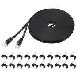 Unique Bargains - Cat 6 Ethernet Cable 32AWG 250MHz Flat High Speed RJ45 Network Patch Cord with Clips - Black