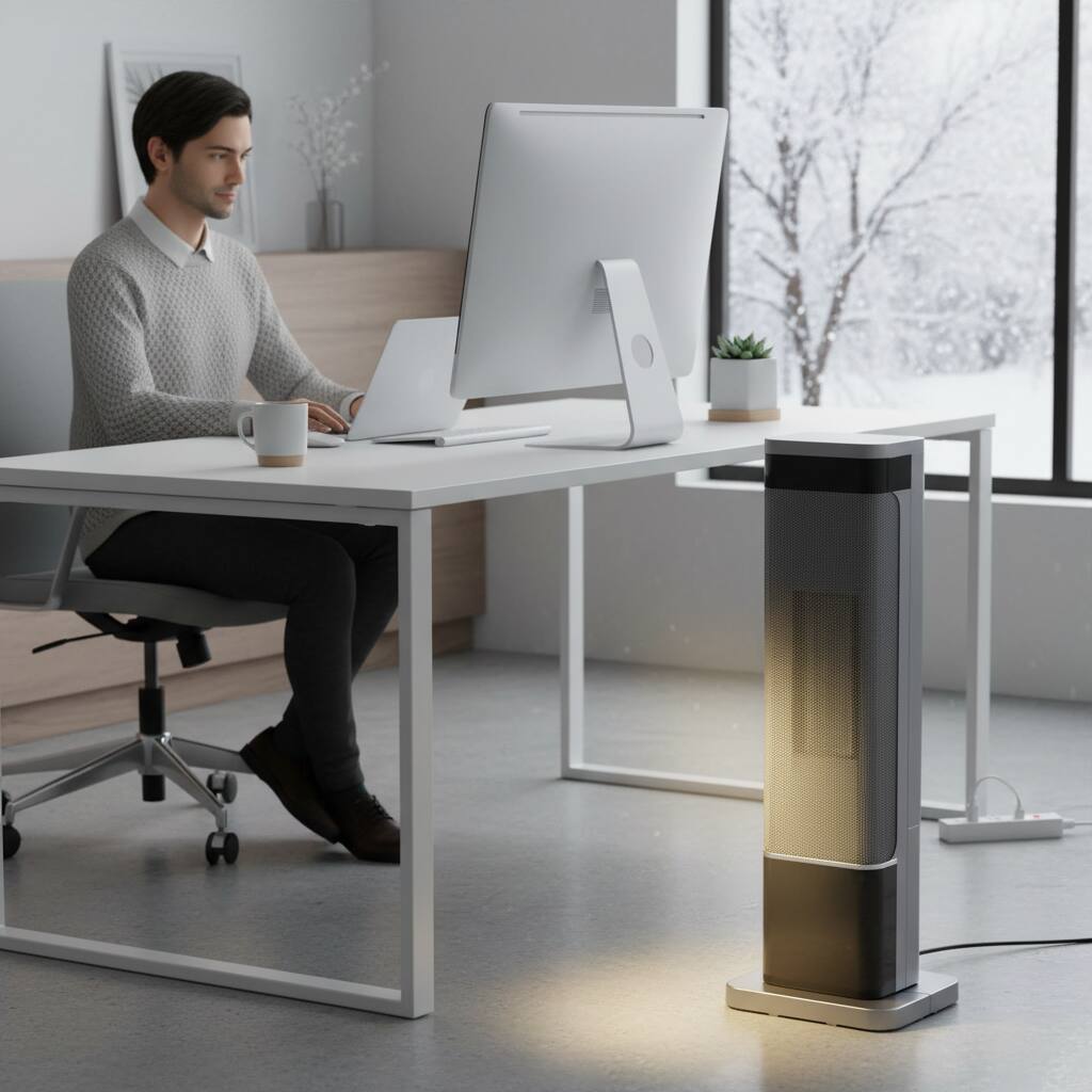 Left. AOITUN - Space Heater 3D Hyper-Realistic Flame Tower 24inch Indoor Use with Remote - silver.